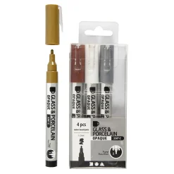 Glas- & Porseleinstiften Dekkend Bruin/Goud/Zilver/Wit, 4st.><noscript><img width=