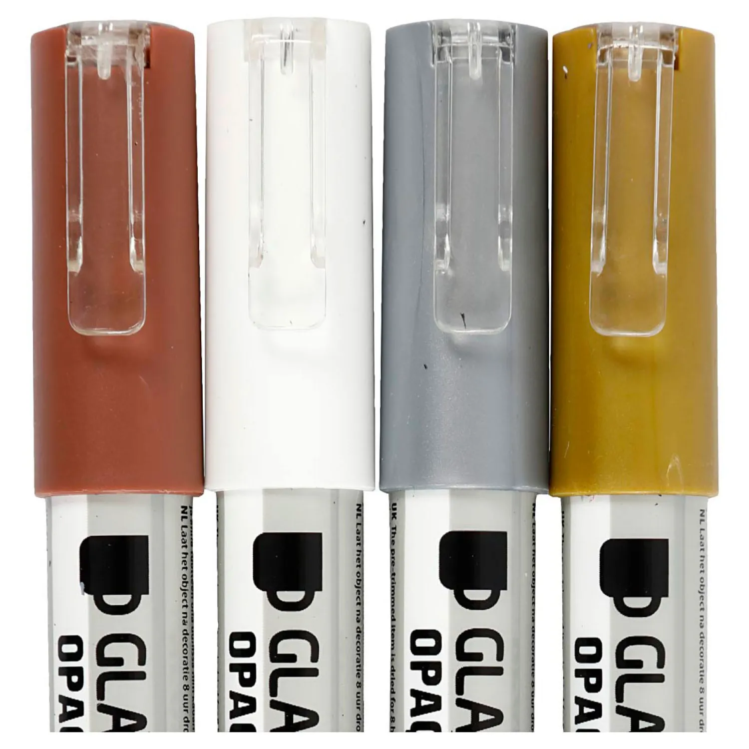 Glas- & Porseleinstiften Dekkend Bruin/Goud/Zilver/Wit, 4st.>Creativ Company Outlet