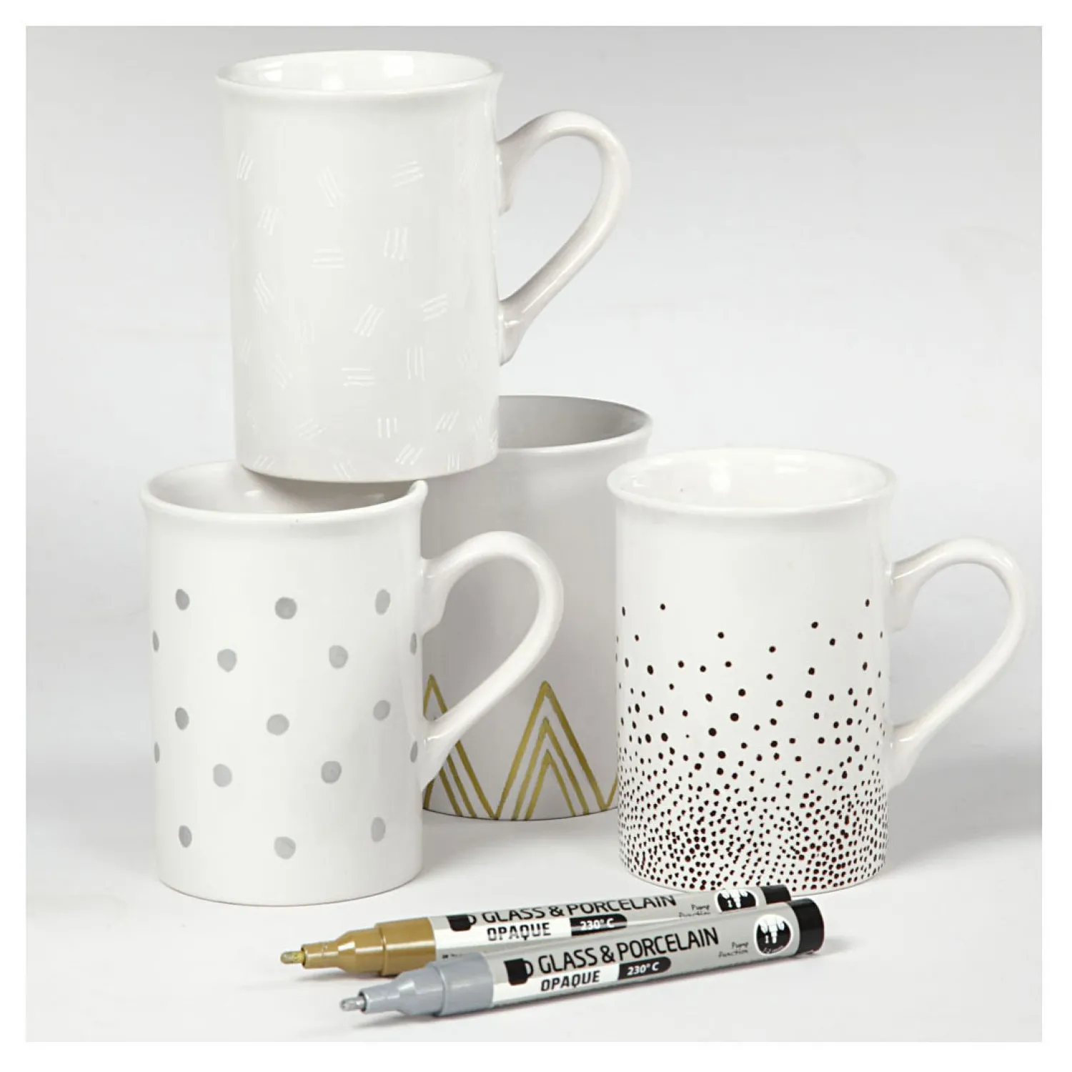 Glas- & Porseleinstiften Dekkend Bruin/Goud/Zilver/Wit, 4st.>Creativ Company Outlet