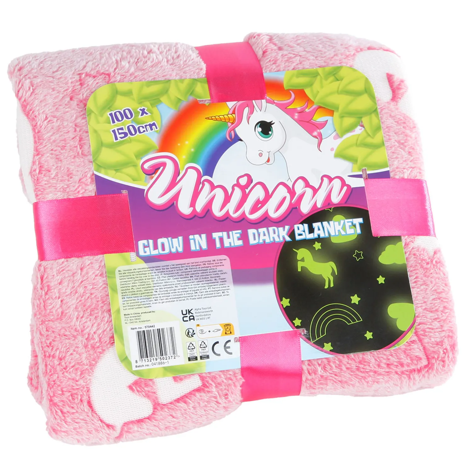 Glow in the Dark Deken Unicorn, 100x150cm-
