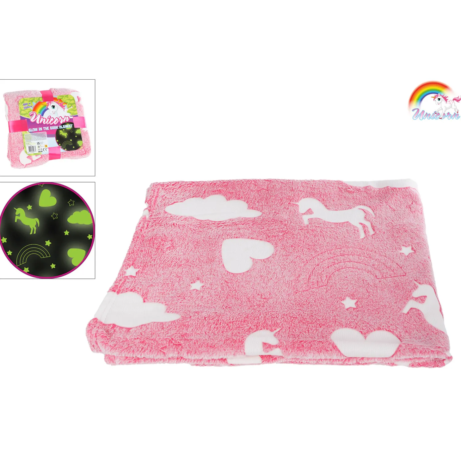 Glow in the Dark Deken Unicorn, 100x150cm-