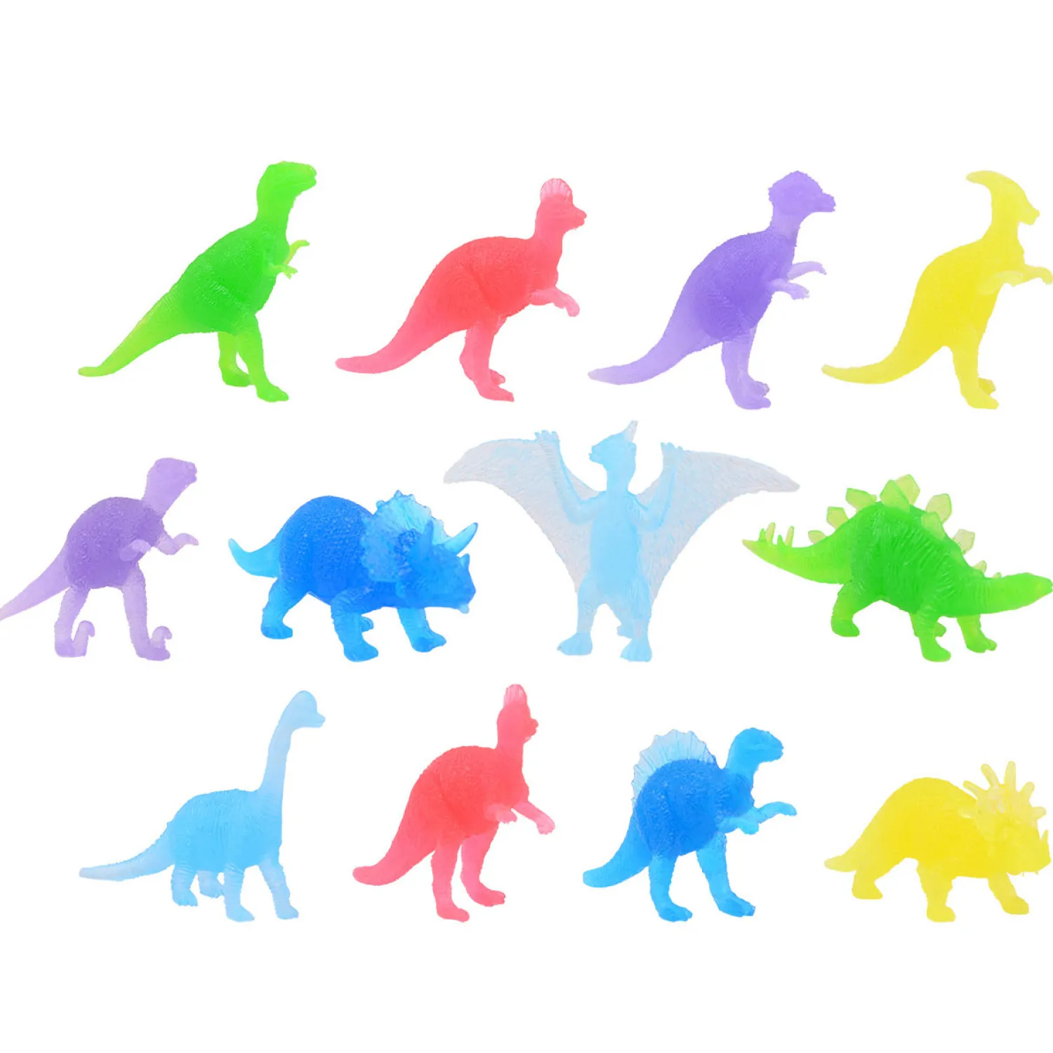 Glow in the Dark Gekleurde Dino Speelfiguren , 12st.>Johntoy
