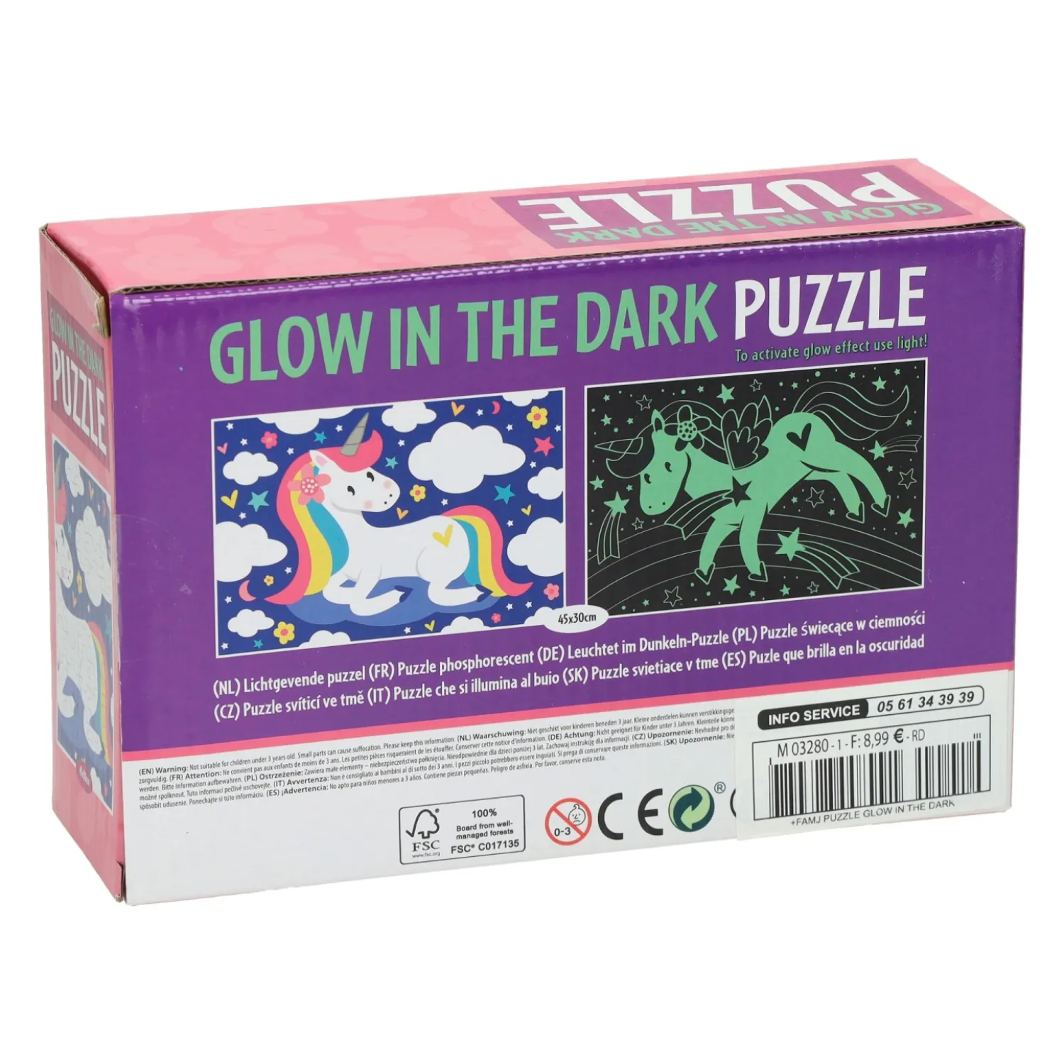 Glow in the Dark Puzzel Unicorn, 100st.>Wins Holland