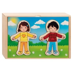 Houten Aankleedpuzzel Jongen en Meisje in Houten Box, 36st.>Goki Hot