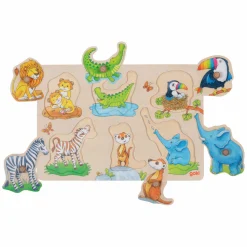 Houten Achtergrond Noppenpuzzel Moeder en Baby, 6st.-Goki