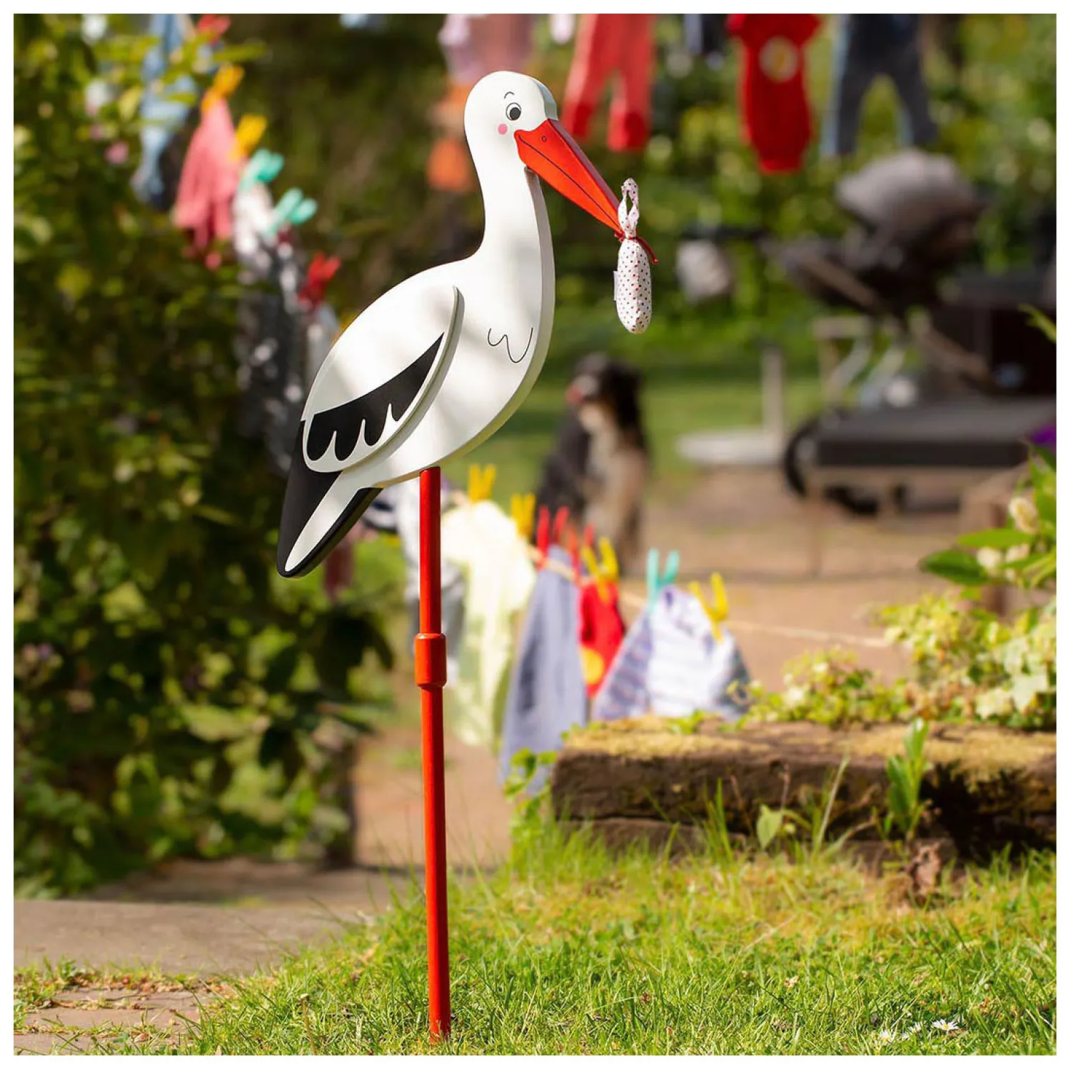 Goki Houten Decorstok Ooievaar met Babydoek XL, 100cm Hot