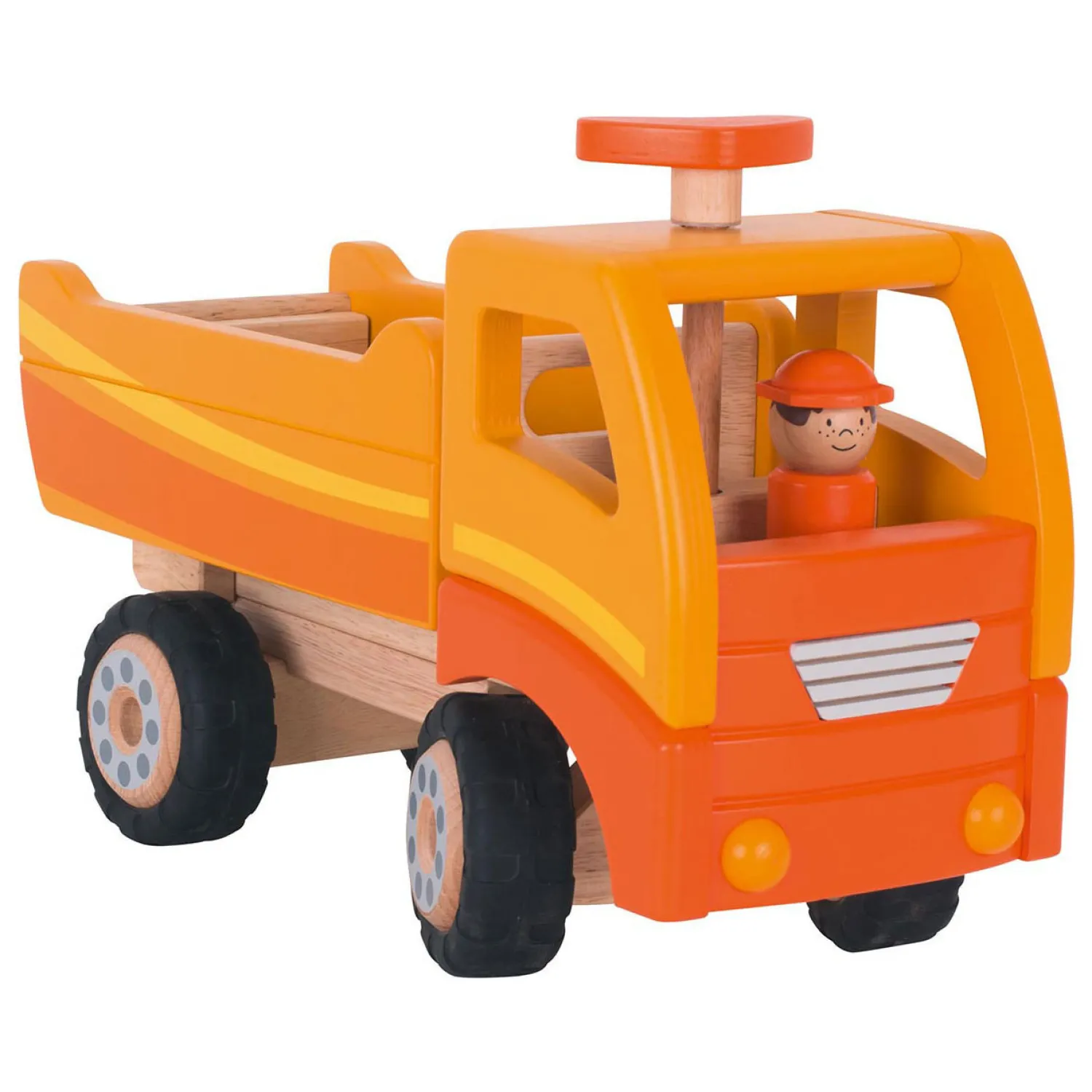 Goki Houten Kiepwagen Oranje met Draaibare Wielen Sale