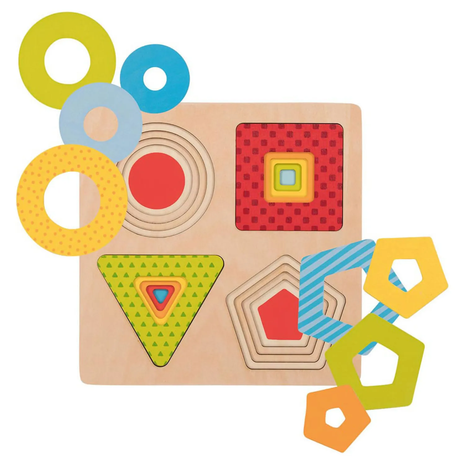 Houten Lagenpuzzel Geometrische Vormen, 16st.-Goki Best