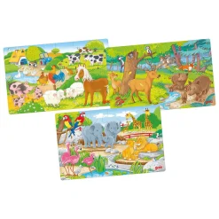 Goki Houten Legpuzzel Dieren, Set van 3 Best