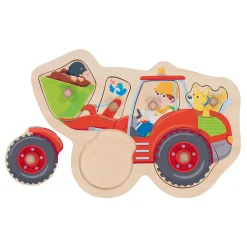 Houten Noppenpuzzel Wiellader, 6st.>Goki