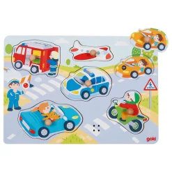 Houten Noppenpuzzel Voertuigen met Geluid, 6st.-Goki Online