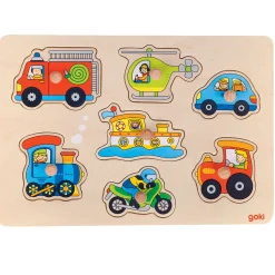 Goki Houten Noppenpuzzel Voertuigen, 7st. Discount