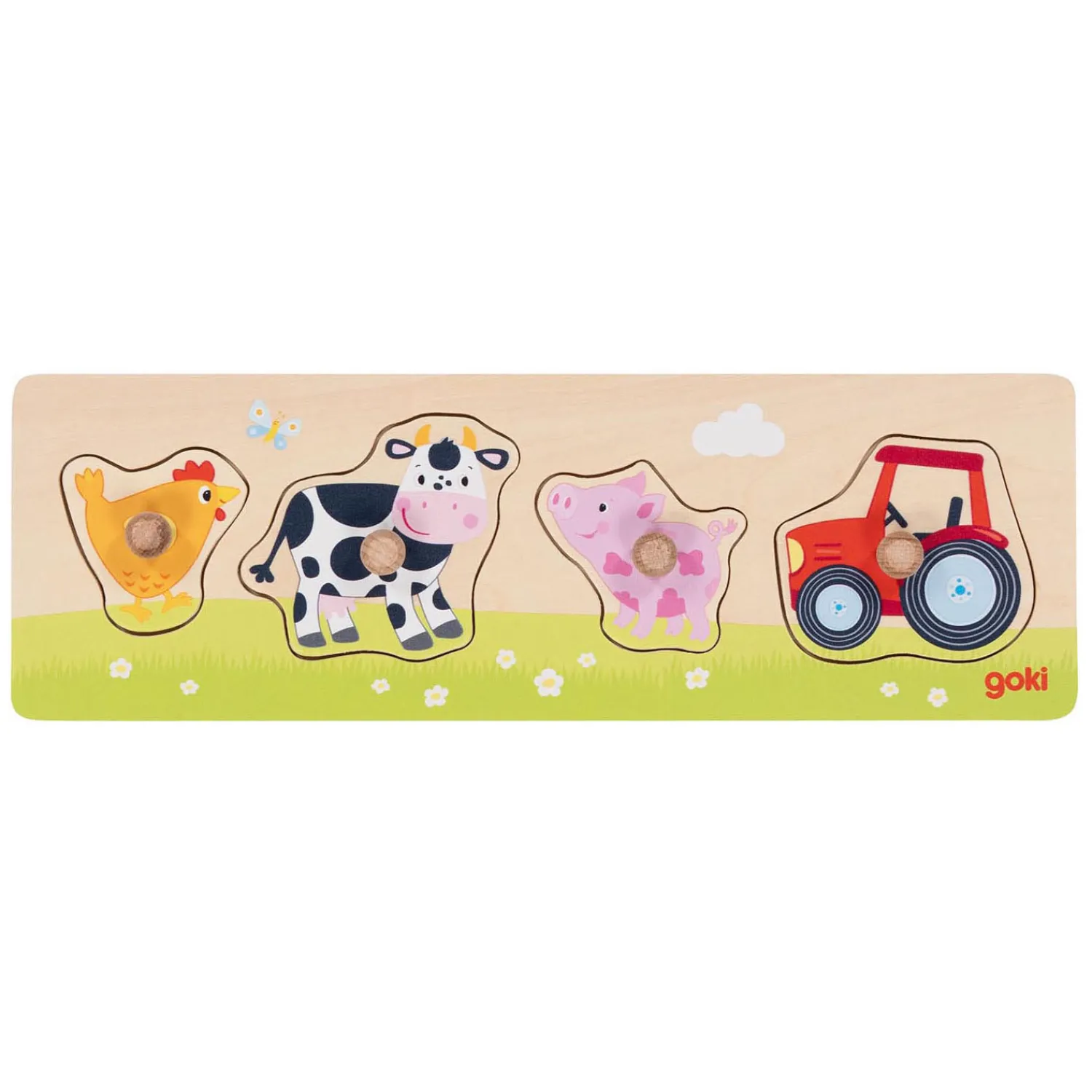 Houten Noppenpuzzel Op de Boerderij, 4st.-Goki Outlet