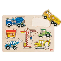 Goki Houten Noppenpuzzel - Werkvoertuigen Sale