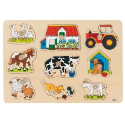 Houten Noppenpuzzel Boerderij, 9st.-Goki Discount