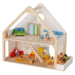 Houten Poppenhuis met 2 Verdiepingen-Goki Sale