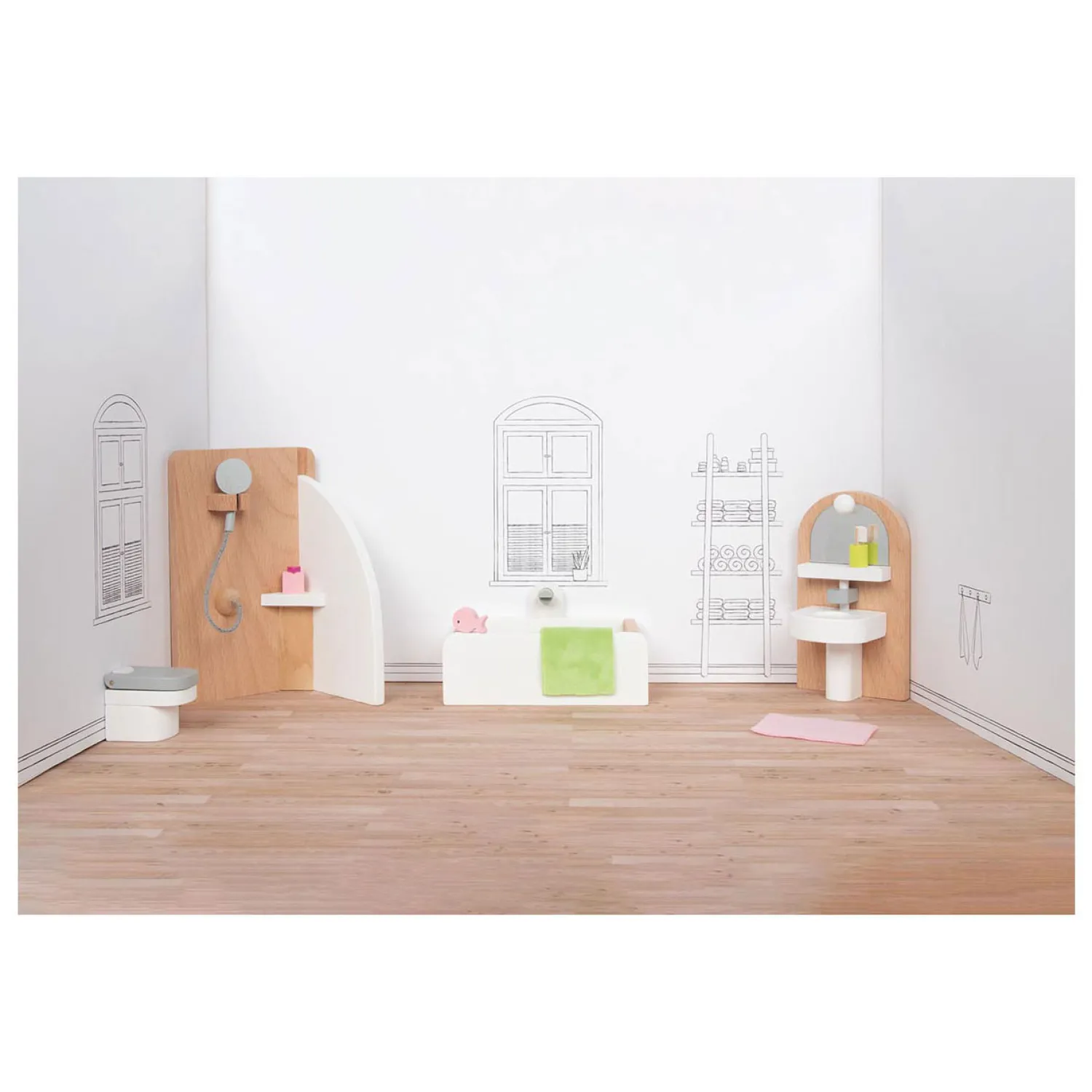 Houten Poppenmeubels Badkamer, 10dlg.-Goki Discount