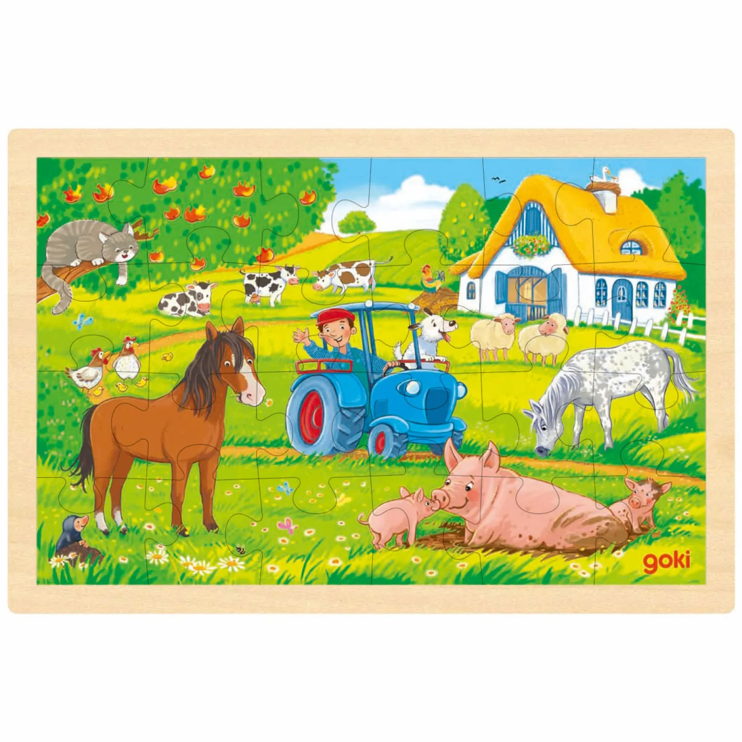 Goki Houten Puzzel Boerderij, 24st. Hot