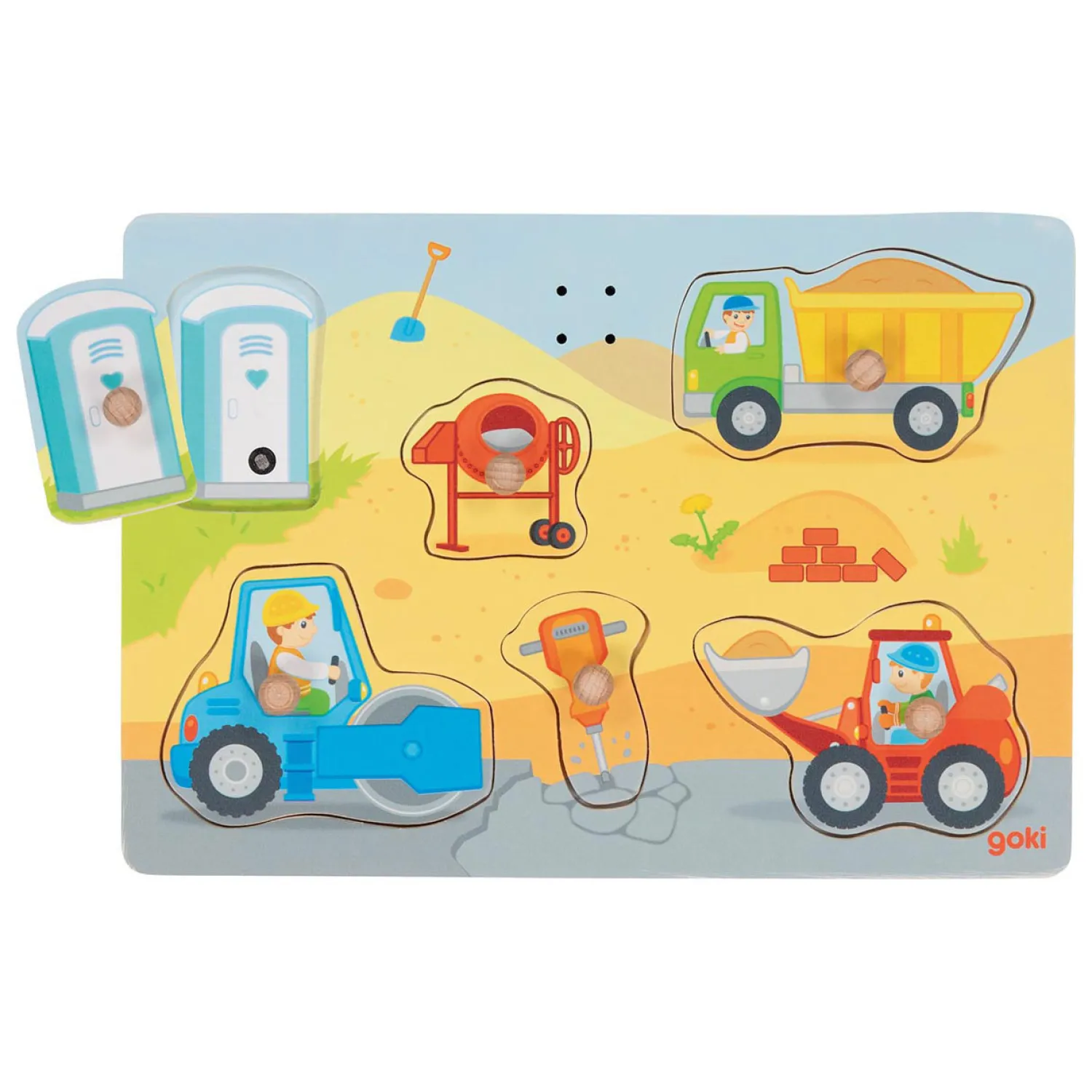 Houten Vormenpuzzel Bouwplaats met Geluid, 6st.-Goki Online