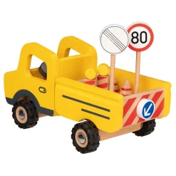 Goki Houten Werkvoertuig met Verkeersborden, 7dlg. Discount