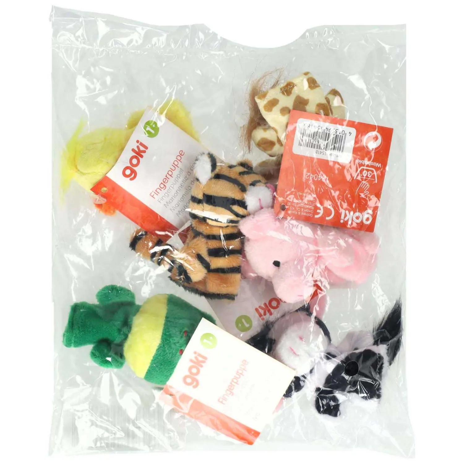 Pluche Vingerpop Dier, 6st.>Goki New