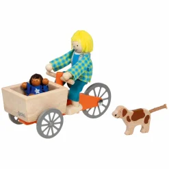 Goki Poppenhuis Houten Bakfiets met Kind en Hond Discount