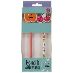 Grijze Schoolpotloden met Gum in Fruitthema, 2st. Best