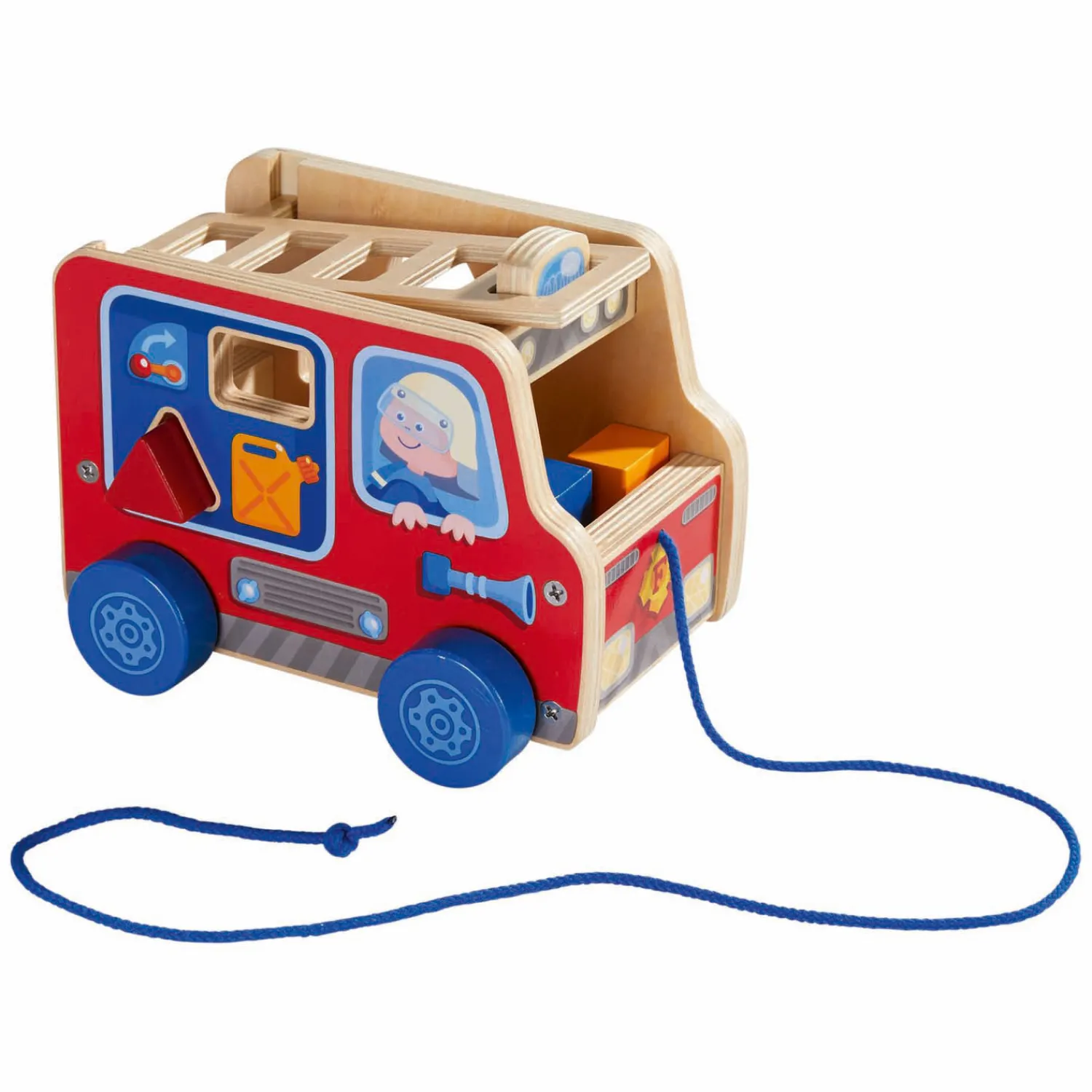 Houten Trekfiguur Brandweerauto-Haba Sale