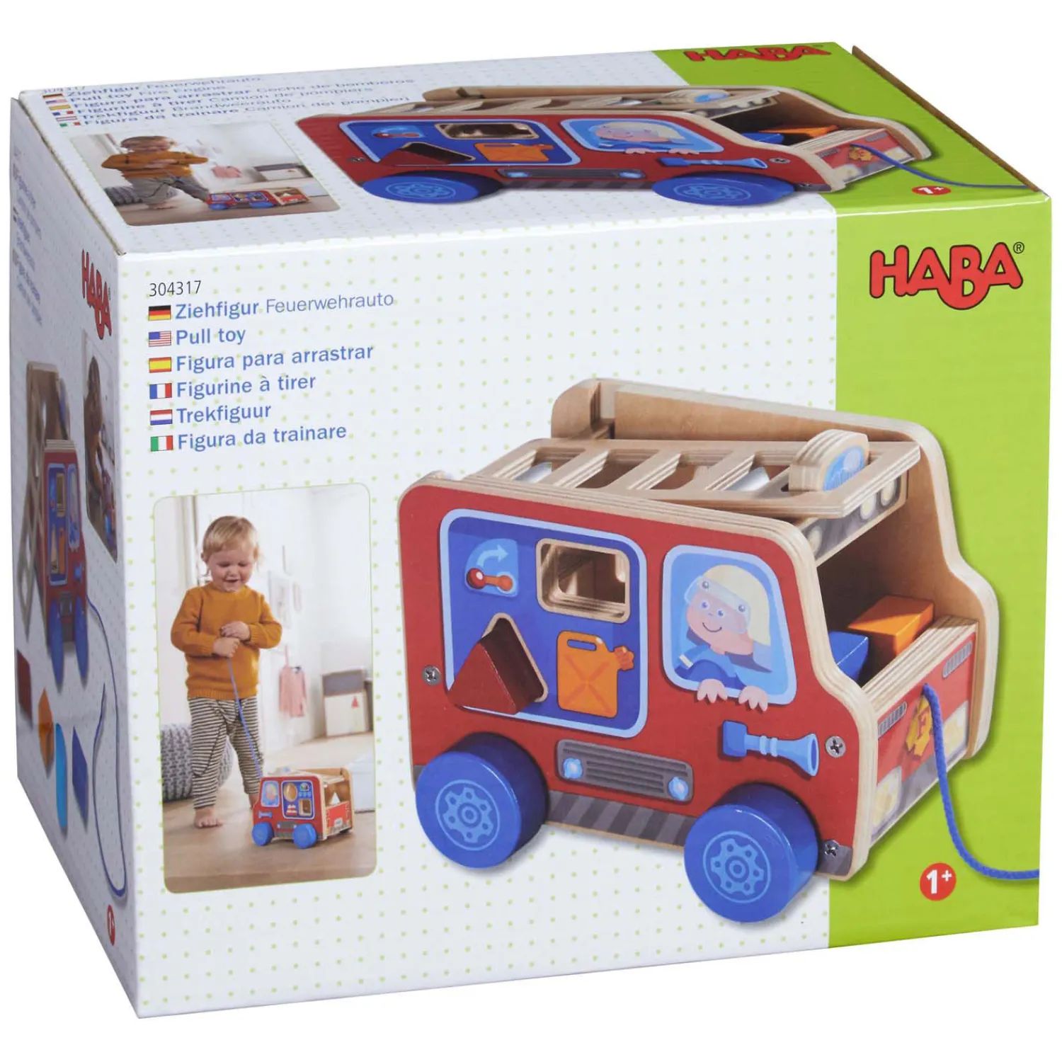 Houten Trekfiguur Brandweerauto-Haba Sale