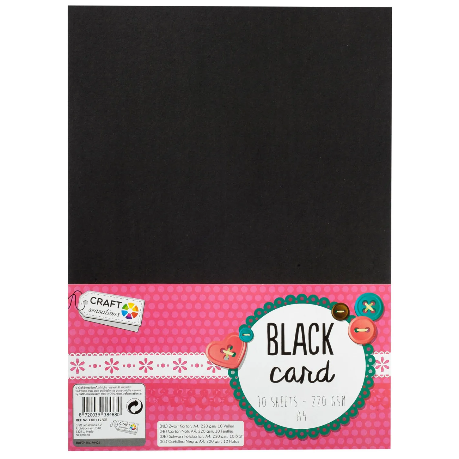 Creative Craft Group Hobbykarton Zwart A4, 10 vellen New