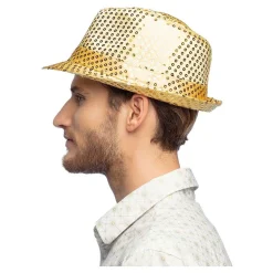Hoed Popster Pailetten Goud-Boland New