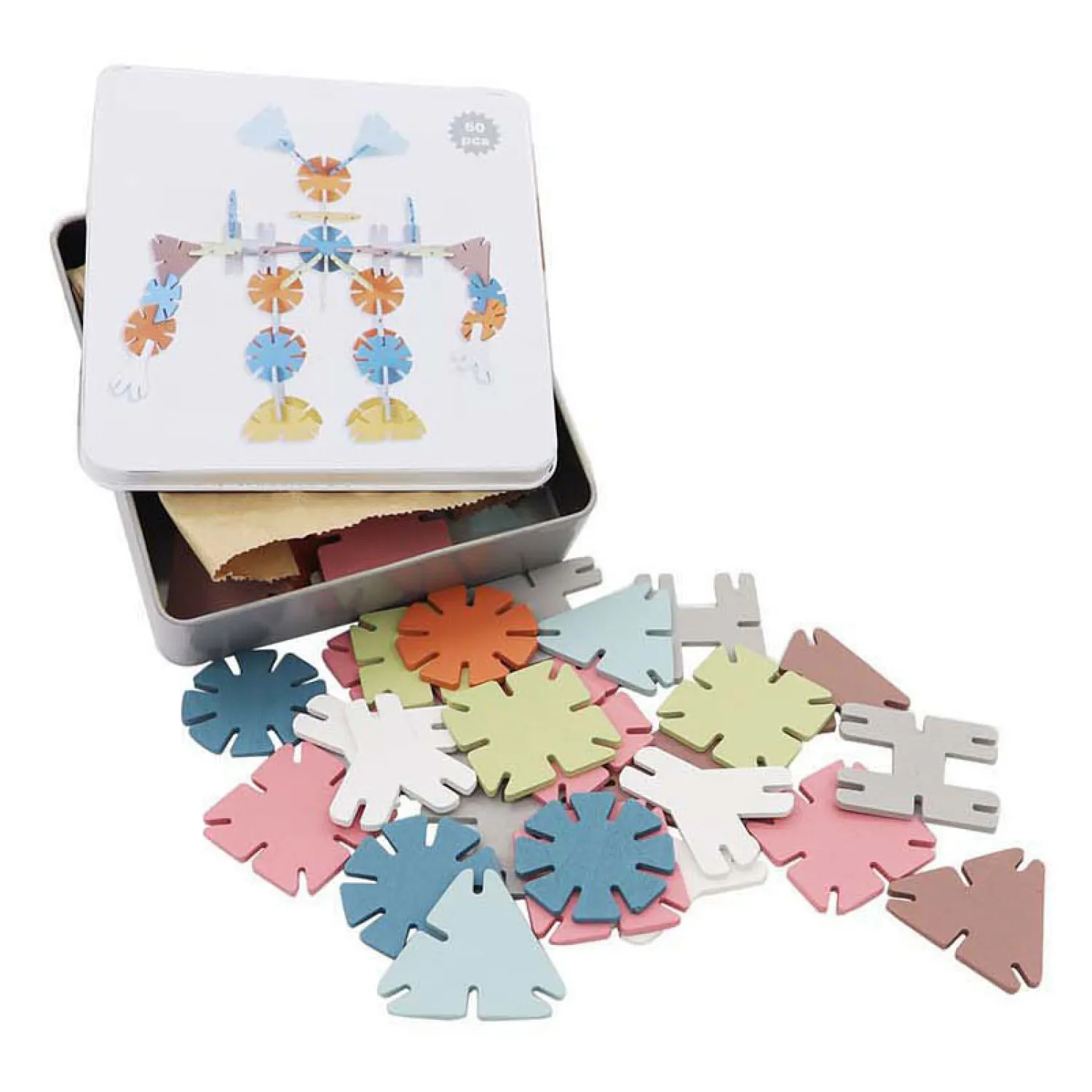 Houten Bouwschijfjes in Opbergbox, 60dlg. Outlet