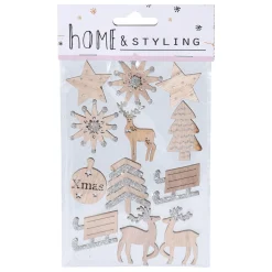 Houten Kerst Stickers met Glitters, 12st.- Best