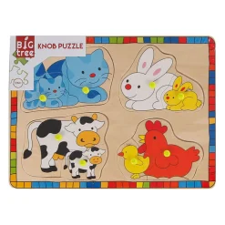 Houten Noppenpuzel Boerderijdieren met Jongen, 8st.- Outlet