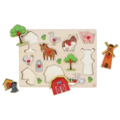 Houten Noppenpuzzel Boerderij, 12st. Hot