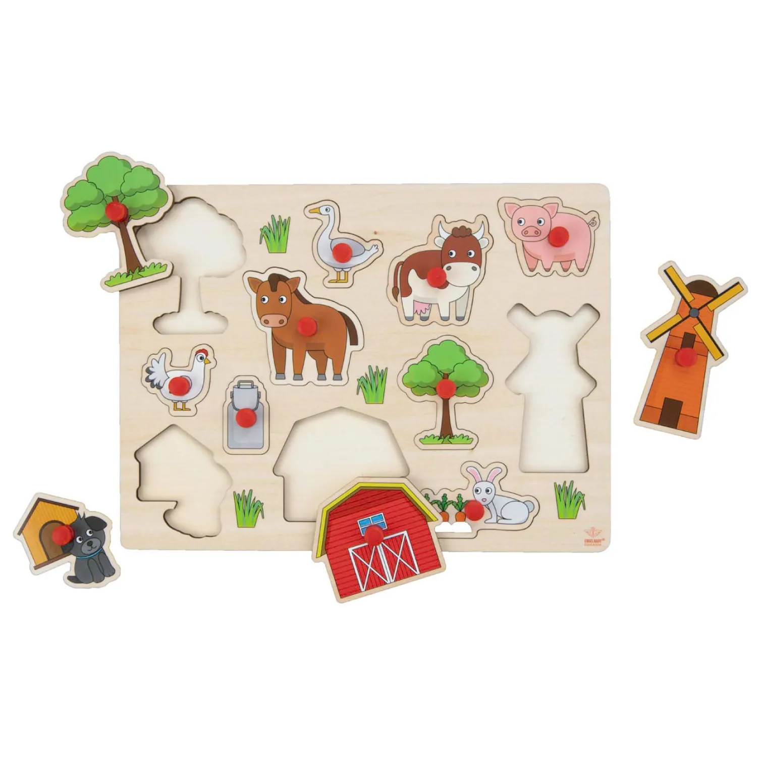 Houten Noppenpuzzel Boerderij, 12st. Hot