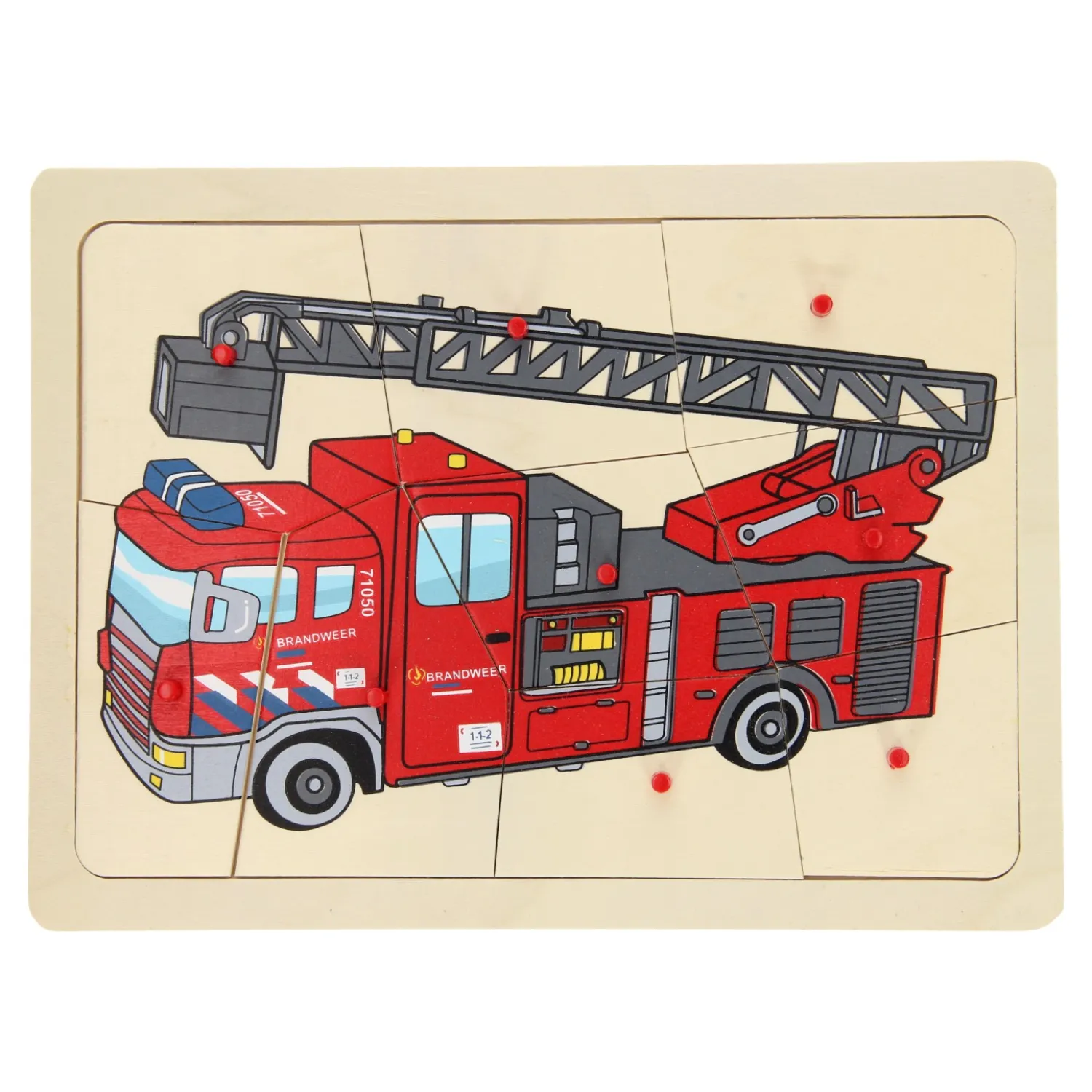 Houten Noppenpuzzel Brandweer, 9st.-Playwood New