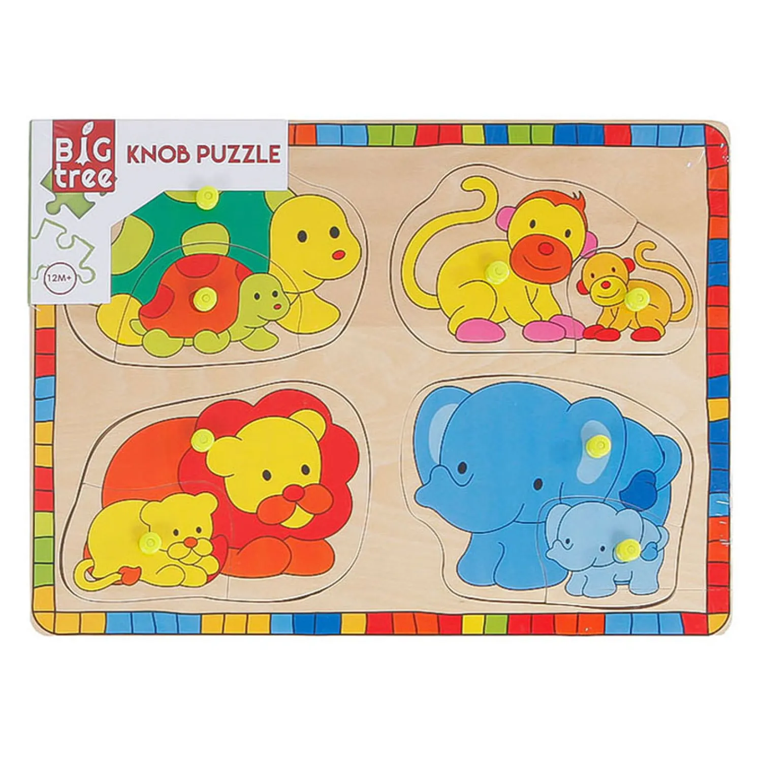 Houten Noppenpuzzel Wilde Dieren met Jongen, 8st. Clearance