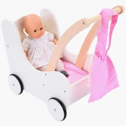 Houten Poppenloopwagen Roze/Wit> Hot