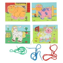 Houten Rijgpuzzel Boerderij, Set van 4> New