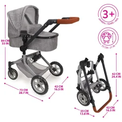 2-in-1 Poppenwagen met Tas - Grijs- Outlet