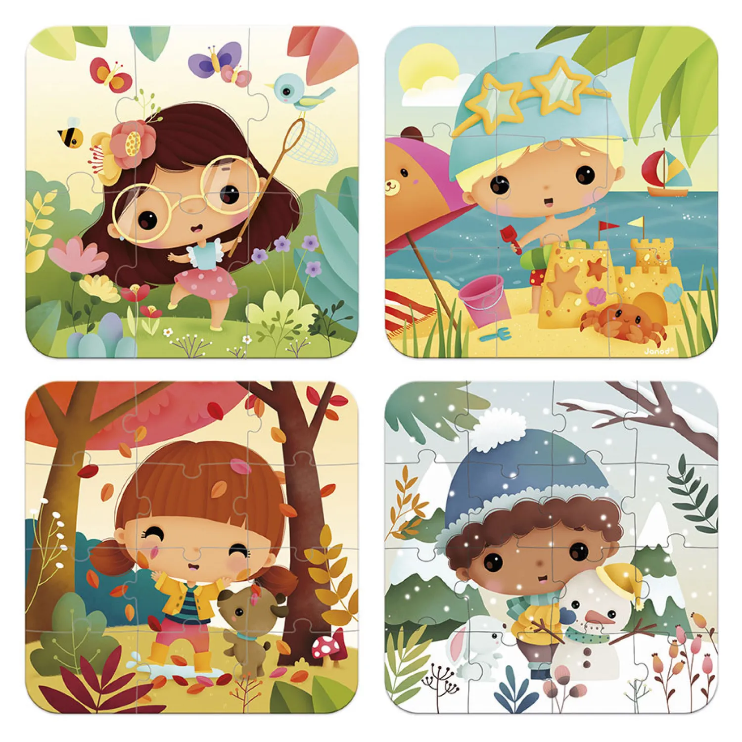 Janod Puzzel - Seizoenen Puzzels, 4in1 Clearance
