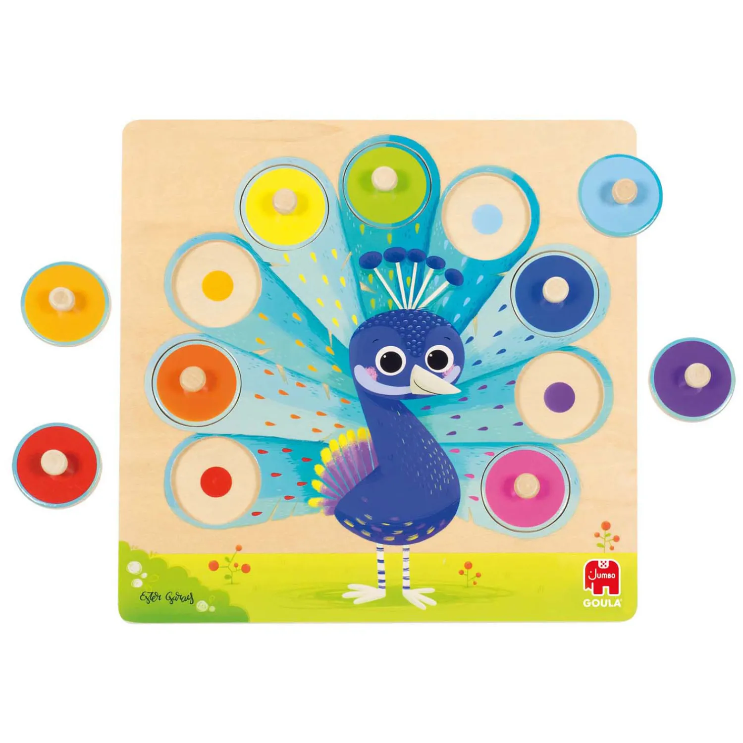 Goula - Houten Noppenpuzzel Pauw, 9st.>Jumbo Clearance