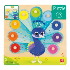 Goula - Houten Noppenpuzzel Pauw, 9st.>Jumbo Clearance