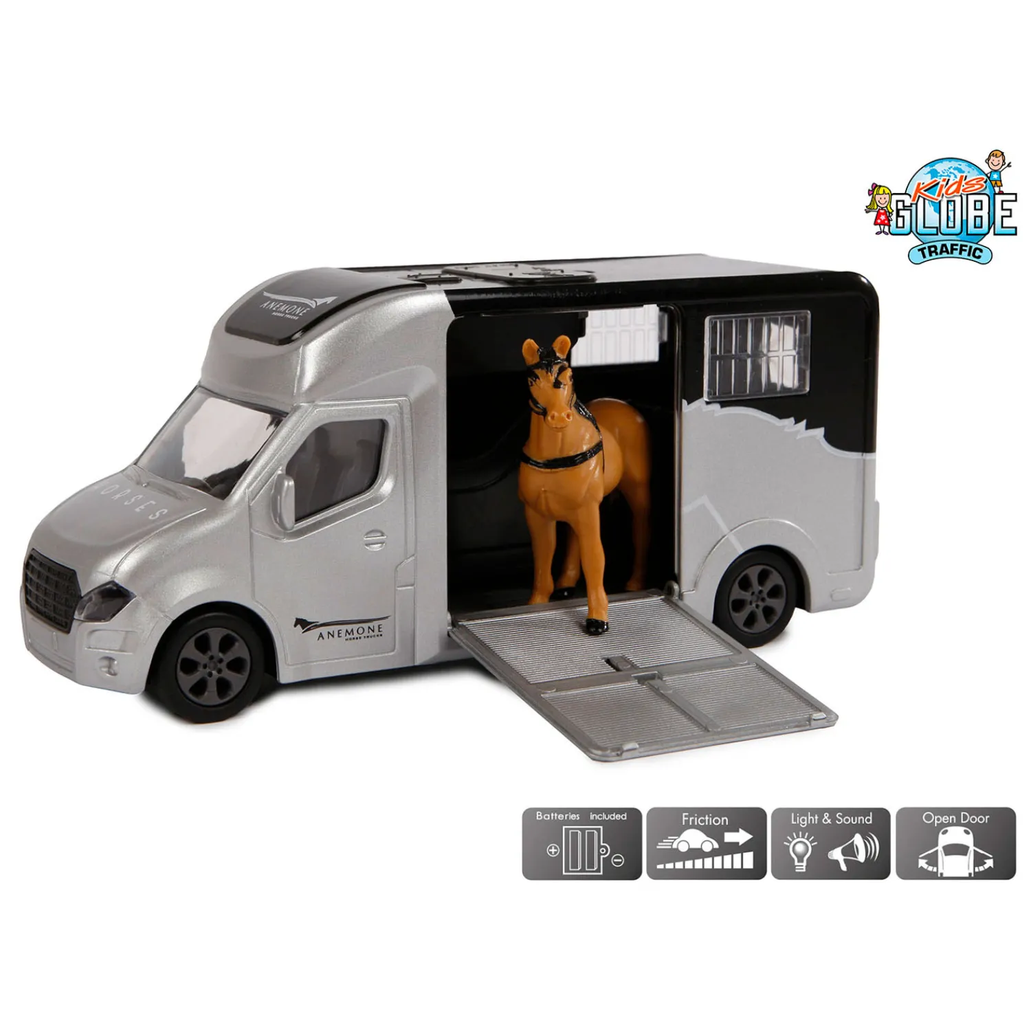 Kids Globe Die-cast Paardentruck met Licht en Geluid Grijs Hot