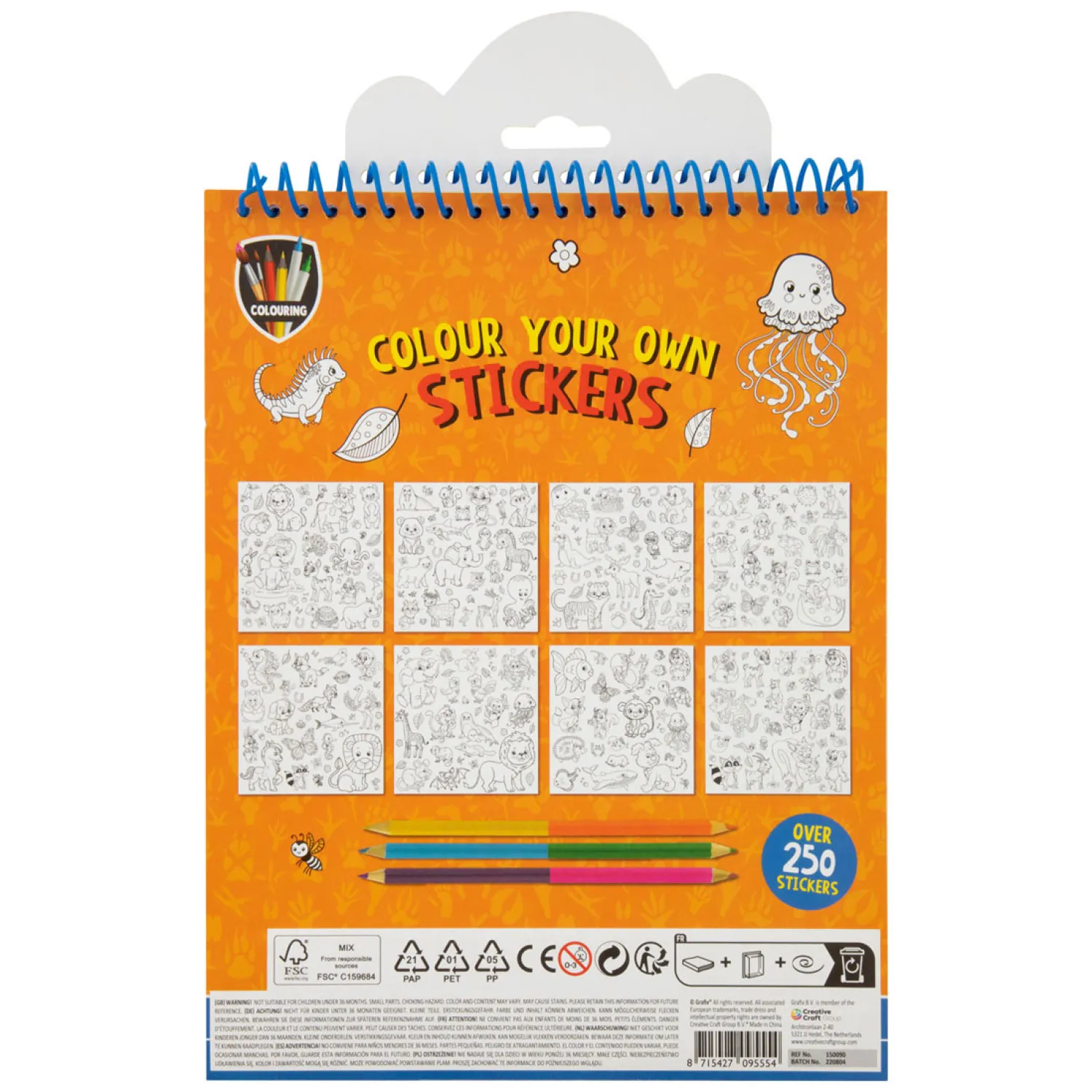 Kleur je Eigen Stickers met Kleurpotloden Dieren, 250st.-Creative Craft Group