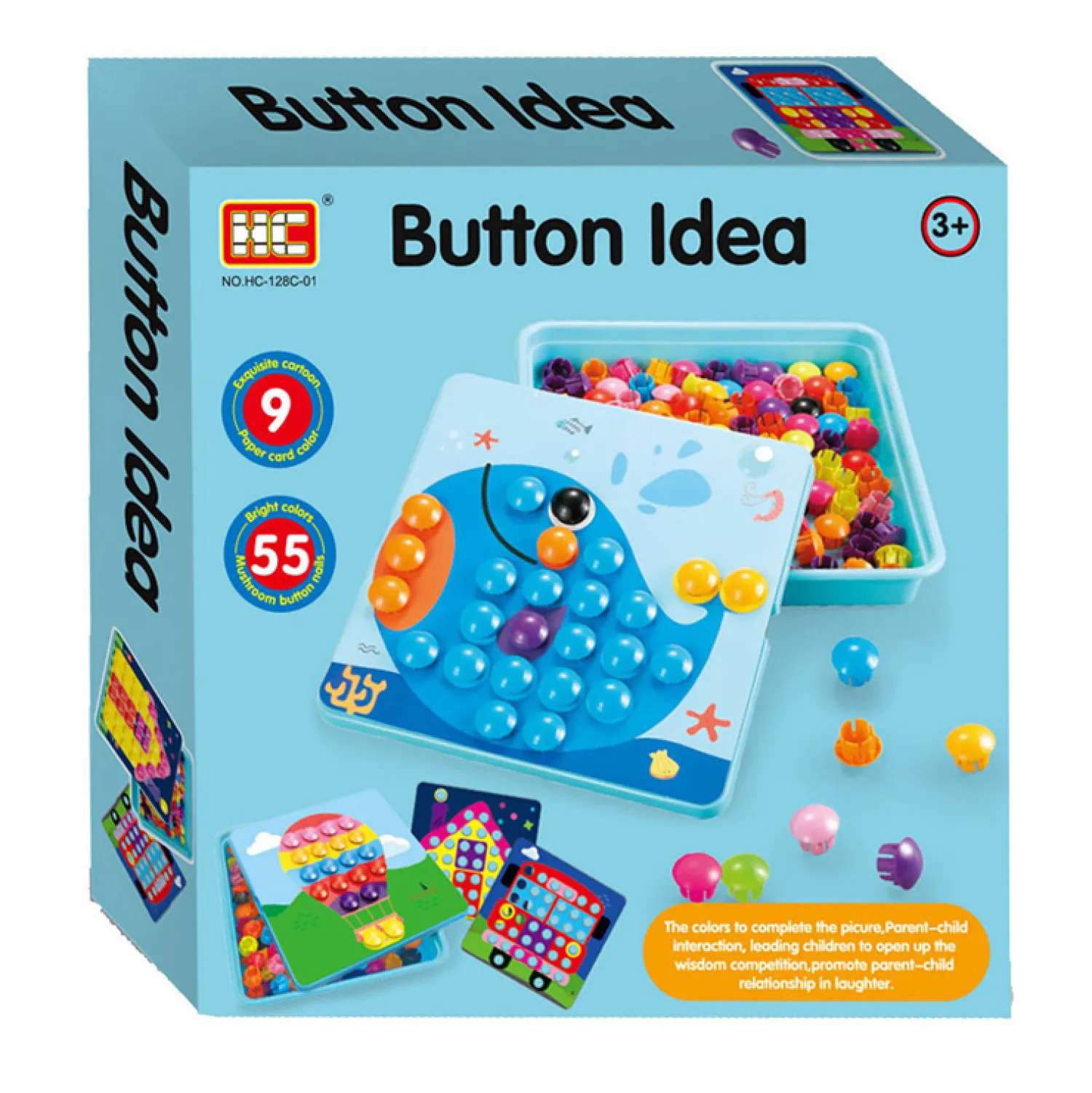 Kleurenbuttons met Opbergbox Blauw, 55dlg.- Discount
