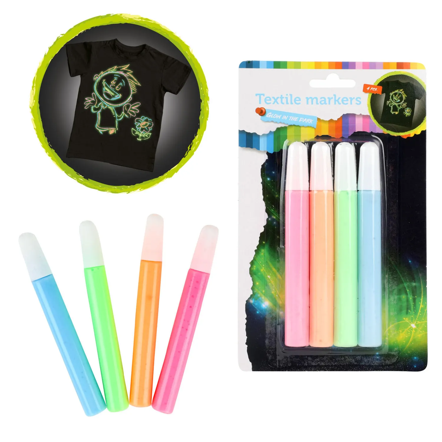 Toi-Toys Knijp Textielstiften Glow in the Dark, 4st. Online