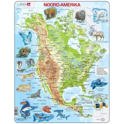 Larsen Legpuzzel Kaart Noord Amerika Geografisch met Dieren, 66st.>Selecta Online