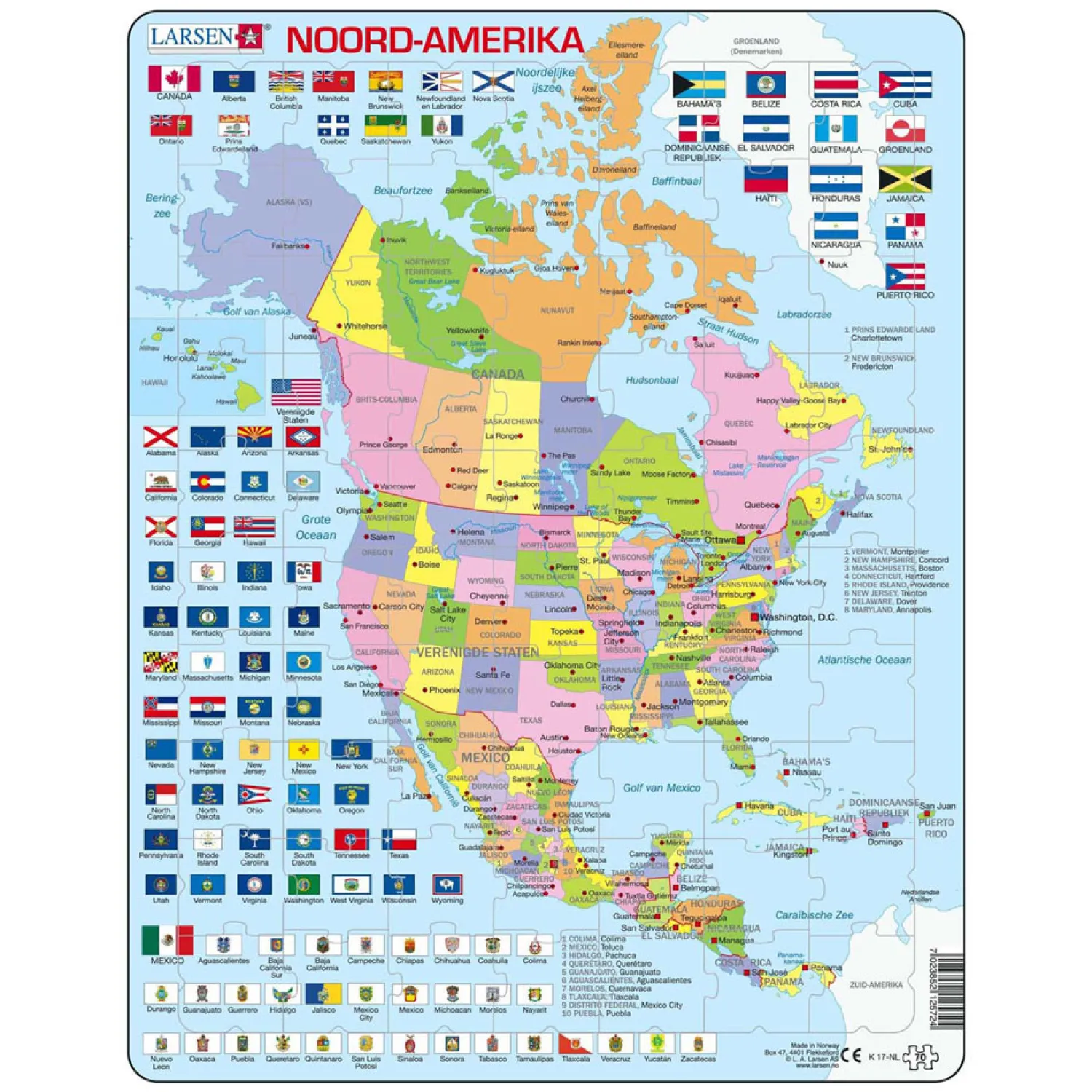 Selecta Larsen Legpuzzel Kaart Noord, Amerika met Staten en Vlaggen, 70st. Discount